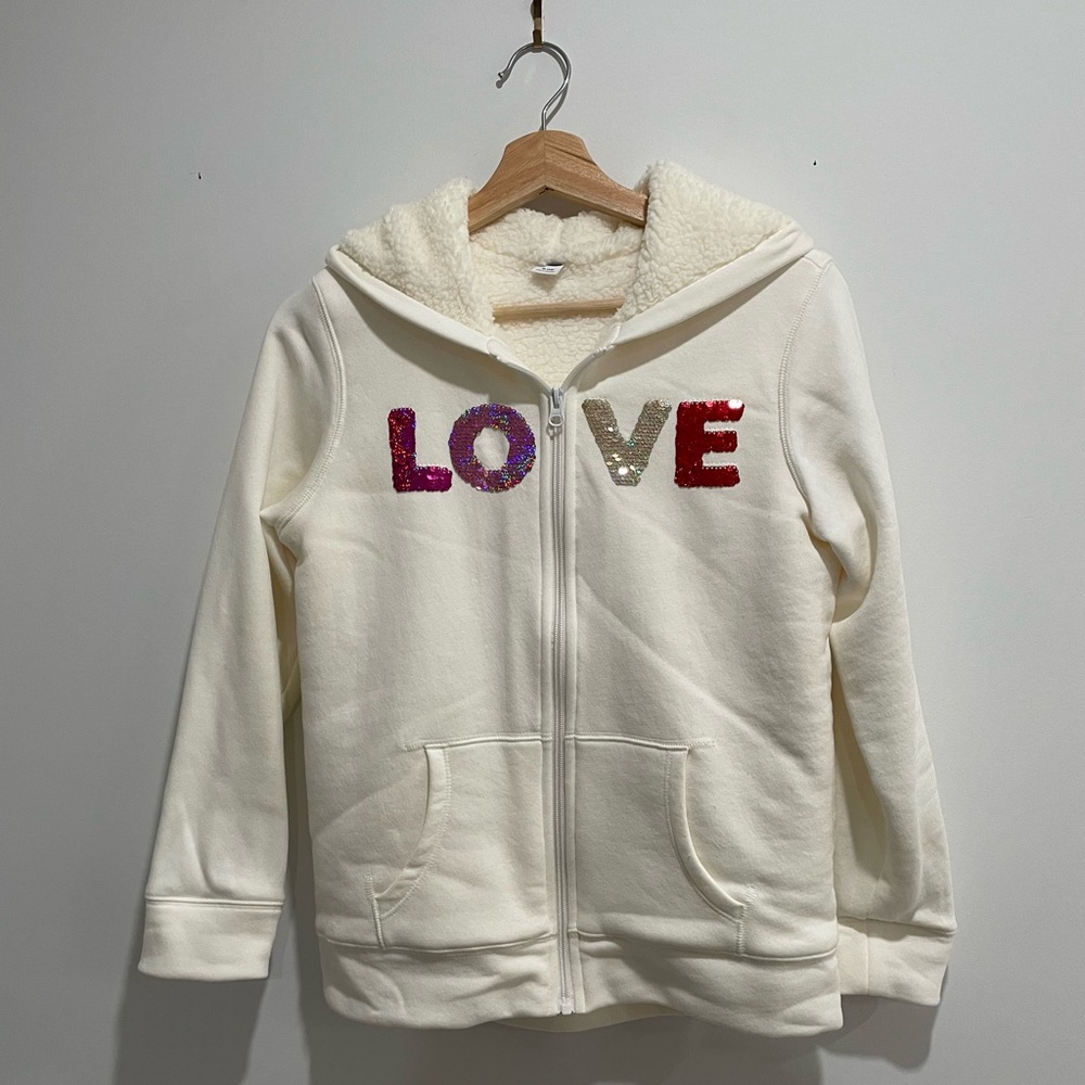 Old Navy Sherpa-Lined LOVE Moving Sequin Sweatshirt